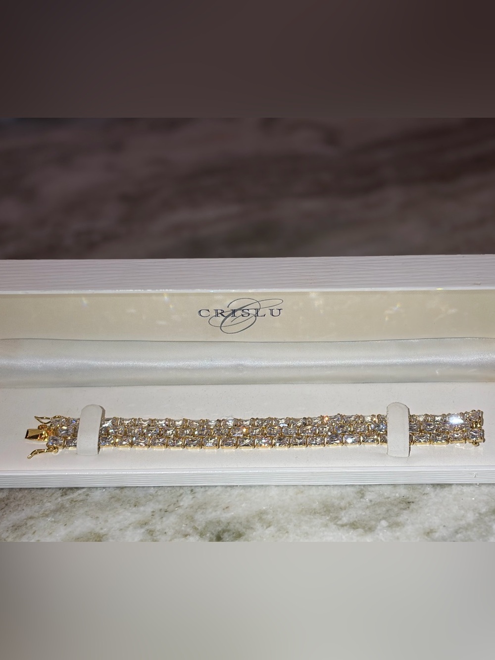 Vintage THAI DBJ 925 Sterling Silver
Tennis Bracelet Gold Vermeil on zirconia